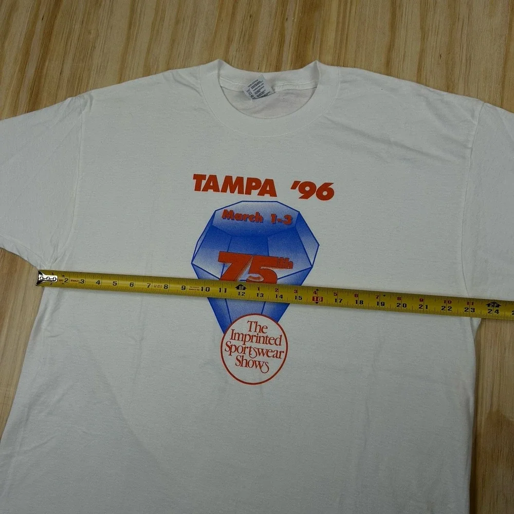 Vintage 1996 Delta Tampa T-Shirt Imprinted Sportswear‎ Show T Shirt XL White